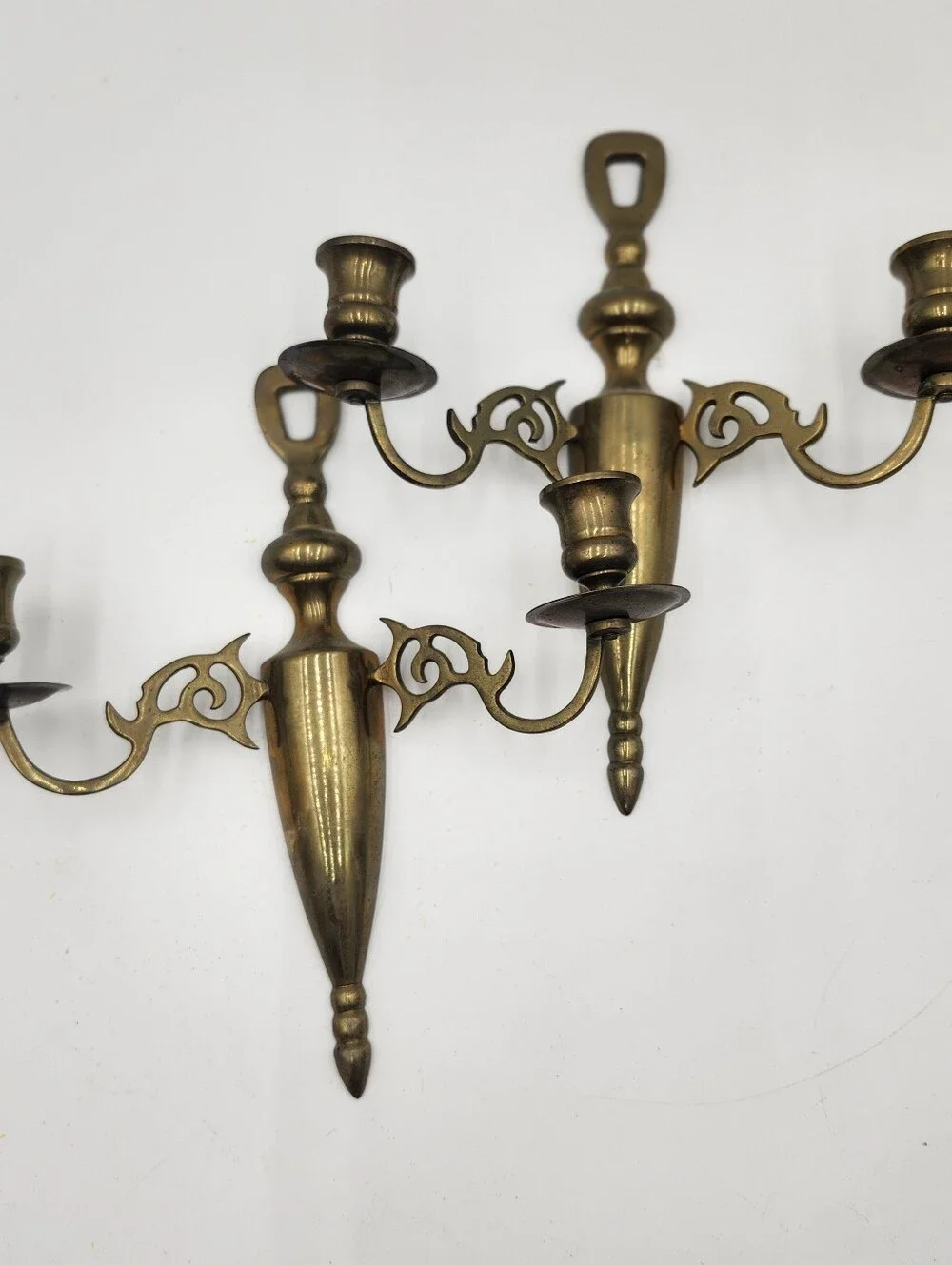 vintage antique brass double-arm wall sconces candle holder traditional colonial